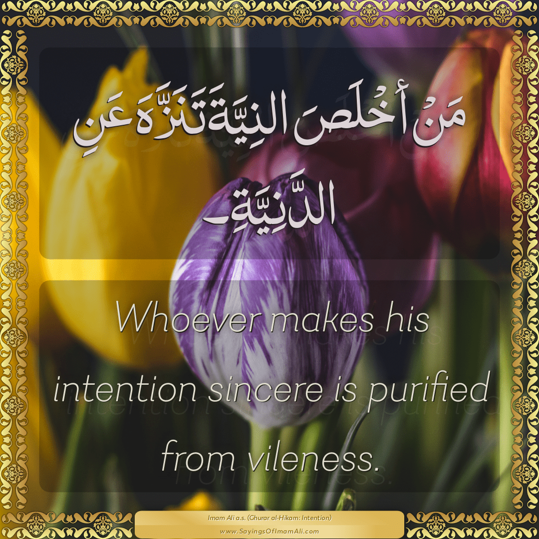 Whoever makes his intention sincere is purified from vileness.